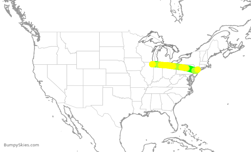 Turbulence forecast map for UAL1617, ORD to LGA