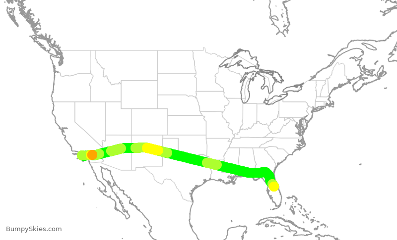 Turbulence forecast map for UAL1621, LAX to MCO