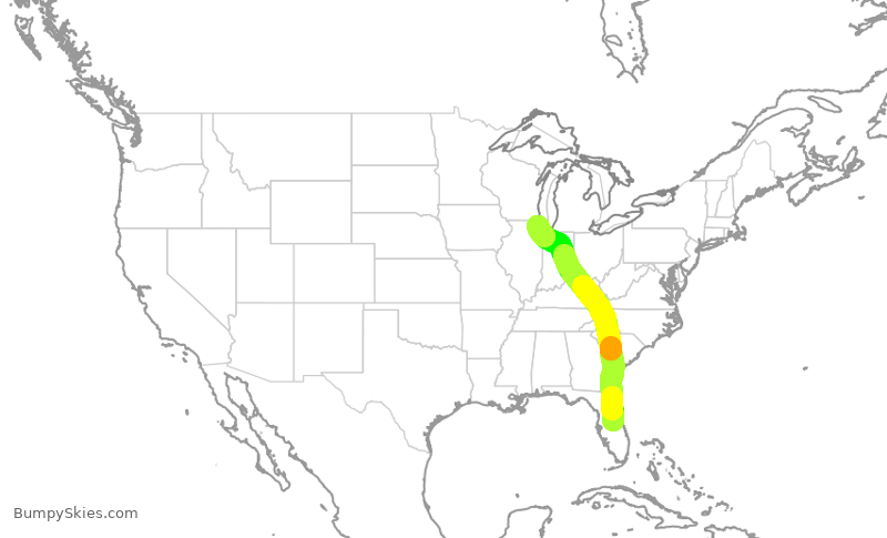 Turbulence forecast map for UAL1621, MCO to ORD