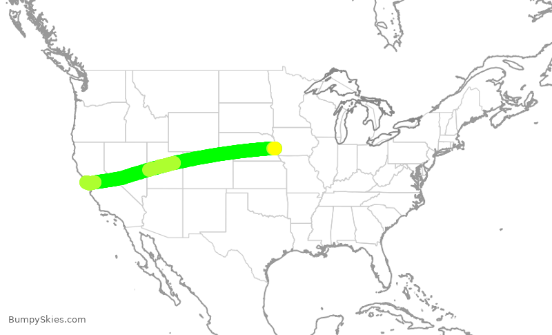 Turbulence forecast map for UAL1623, OMA to SFO