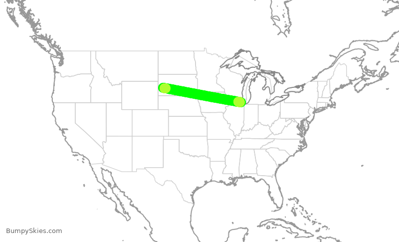Turbulence forecast map for UAL1623, RAP to ORD