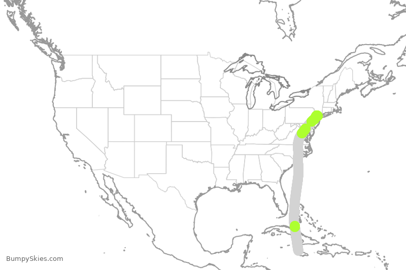 Turbulence forecast map for UAL1628, KJS to EWR