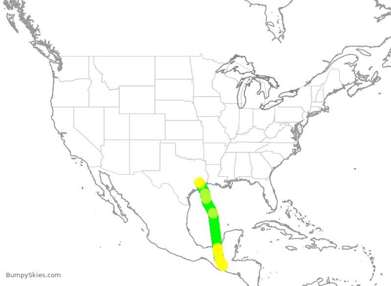 Turbulence forecast map for UAL1632, IAH to GGT