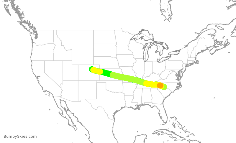 Turbulence forecast map for UAL1633, DEN to CLT