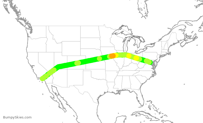 Turbulence forecast map for UAL1635, LAX to IAD