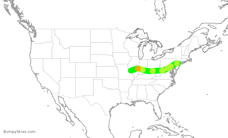 Turbulence forecast map for UAL1637, EWR to STL