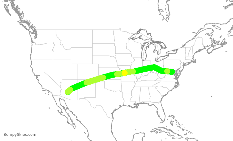 Turbulence forecast map for UAL1637, IAD to PHX