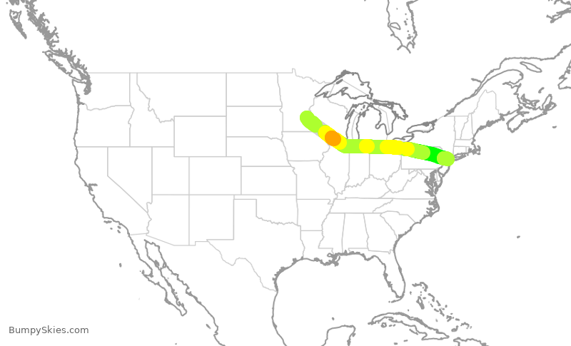 Turbulence forecast map for UAL1637, MSP to EWR