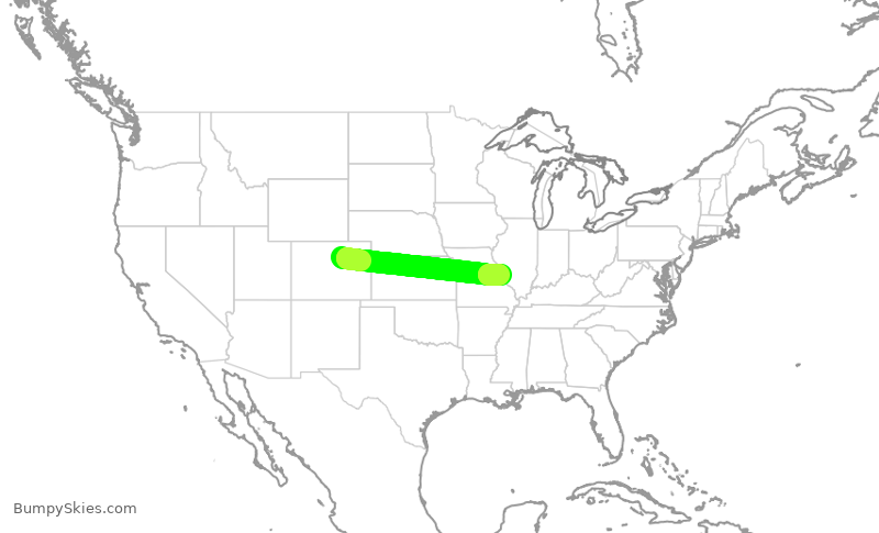 Turbulence forecast map for UAL1639, DEN to STL