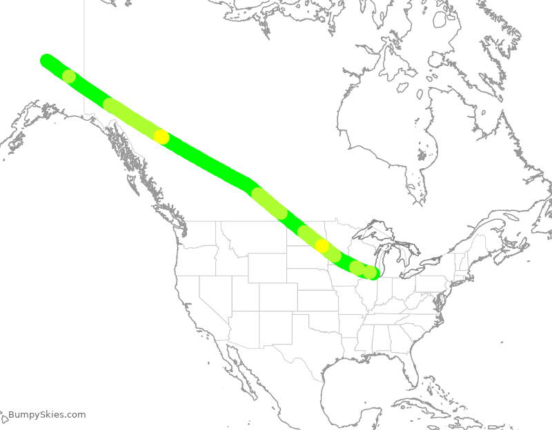 Turbulence forecast map for UAL1640, FAI to ORD