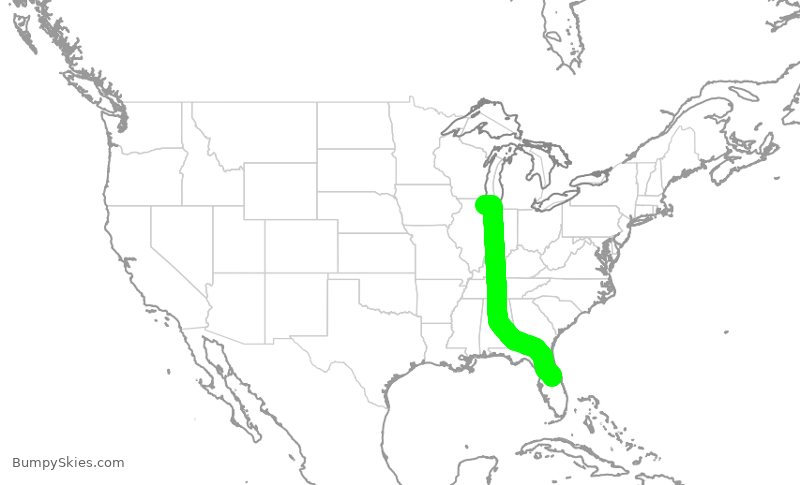 Turbulence forecast map for UAL1643, ORD to MCO