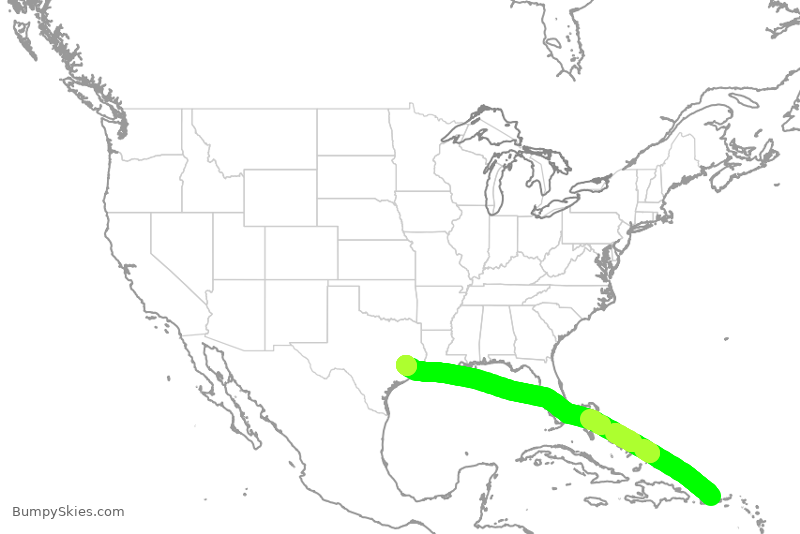 Turbulence forecast map for UAL1644, JSJ to IAH