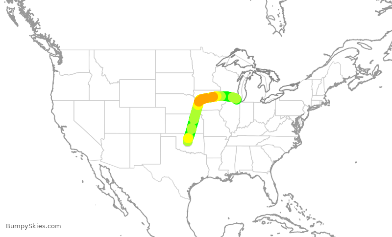 Turbulence forecast map for UAL1650, OKC to ORD