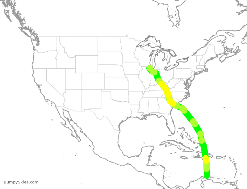 Turbulence forecast map for UAL1650, NCA to ORD