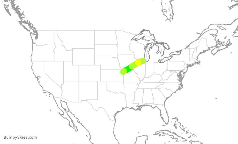Turbulence forecast map for UAL1651, ORD to MCI
