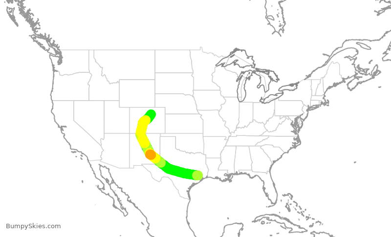 Turbulence forecast map for UAL1654, IAH to DEN