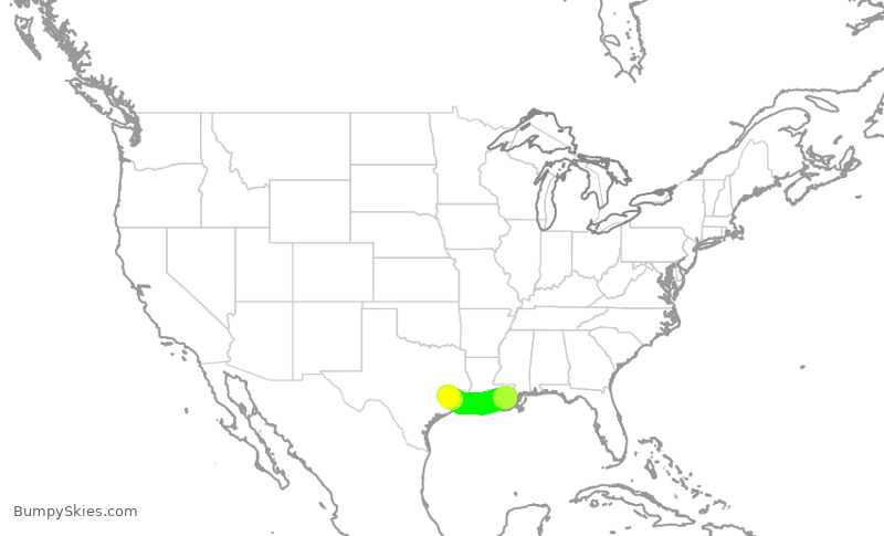 Turbulence forecast map for UAL1654, MSY to IAH