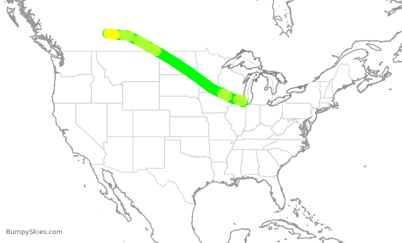 Turbulence forecast map for UAL1655, YYC to ORD