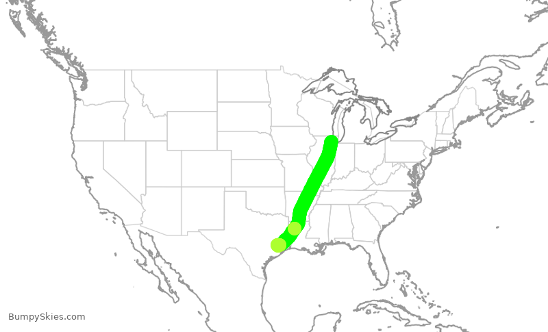 Turbulence forecast map for UAL1658, ORD to IAH