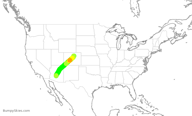 Turbulence forecast map for UAL1658, PHX to DEN