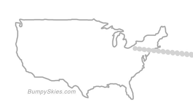 Map of continental US with illustrated flight path and turbulence forecast (described in text below)