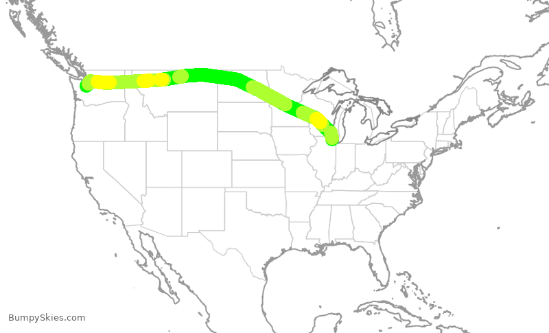 Turbulence forecast map for UAL1660, ORD to SEA