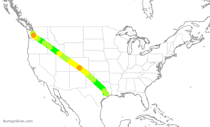 Turbulence forecast map for UAL1660, SEA to IAH