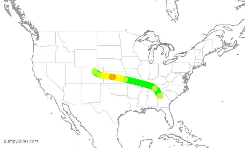 Turbulence forecast map for UAL1663, ATL to DEN