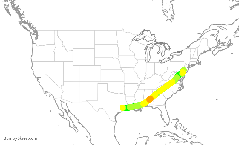 Turbulence forecast map for UAL1663, IAH to PHL