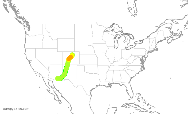 Turbulence forecast map for UAL1671, TUS to DEN