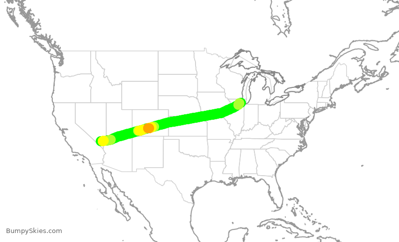 Turbulence forecast map for UAL1672, LAS to ORD