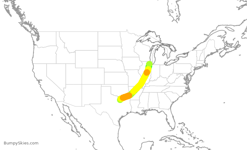 Turbulence forecast map for UAL1673, ORD to DFW