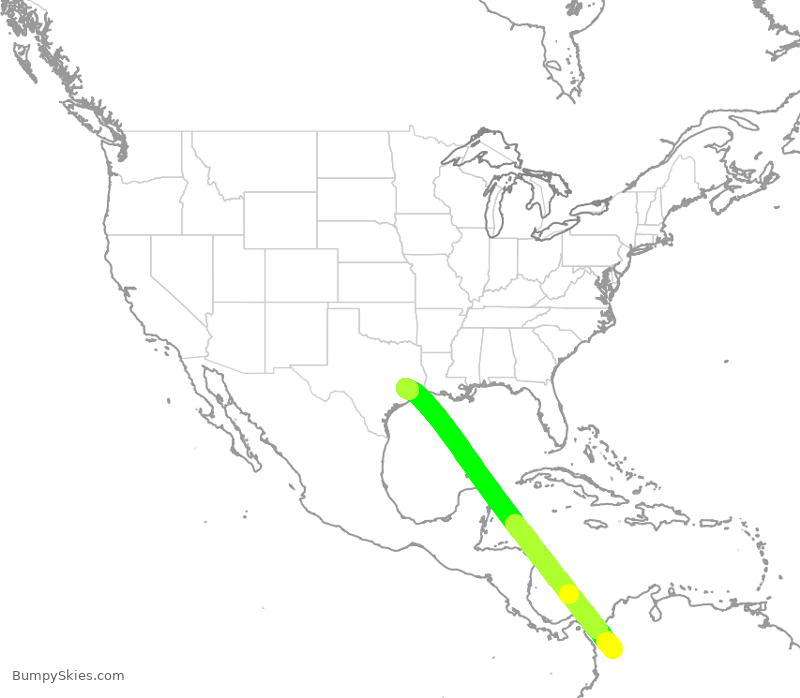 Turbulence forecast map for UAL1676, MDE to IAH