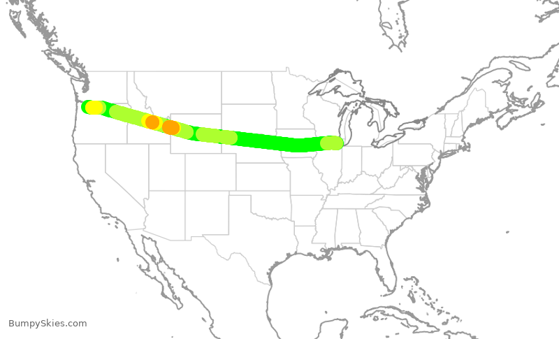 Turbulence forecast map for UAL1677, ORD to PDX
