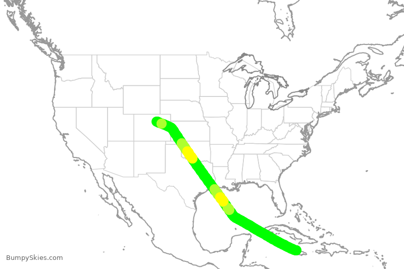 Turbulence forecast map for UAL1682, DEN to KJS