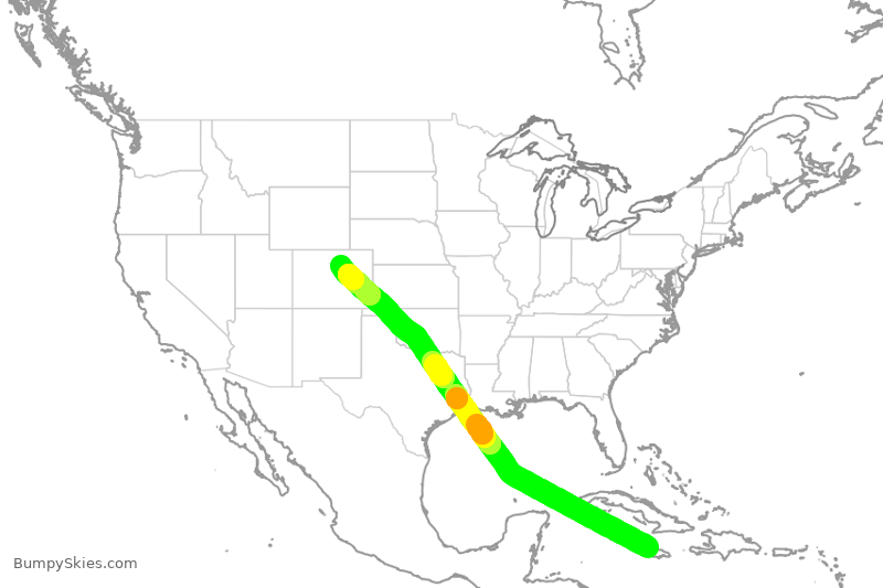 Turbulence forecast map for UAL1683, KJS to DEN