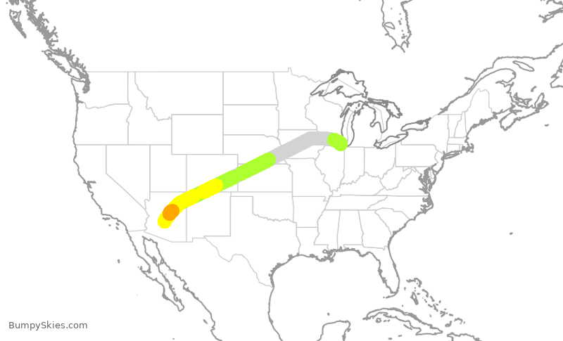Turbulence forecast map for UAL1686, PHX to ORD
