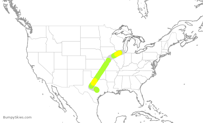 Turbulence forecast map for UAL1688, ORD to AUS