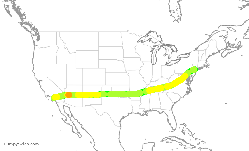 Turbulence forecast map for UAL1690, EWR to SNA