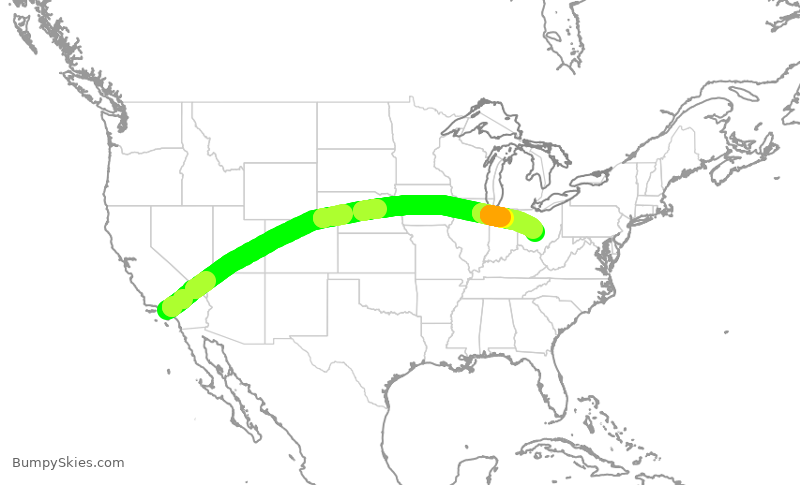 Turbulence forecast map for UAL1692, LAX to CMH