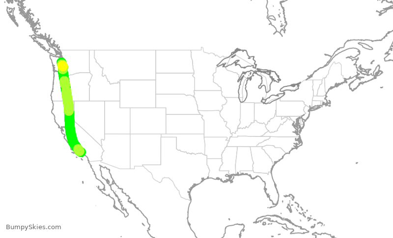 Turbulence forecast map for UAL1692, SEA to LAX