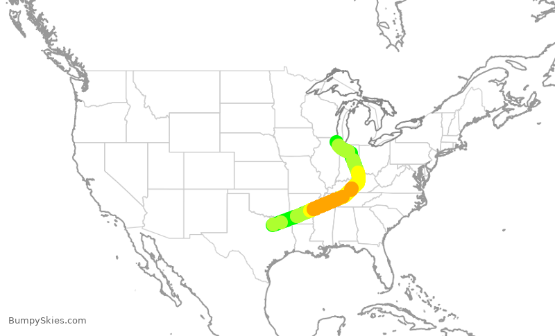 Turbulence forecast map for UAL1695, DFW to ORD