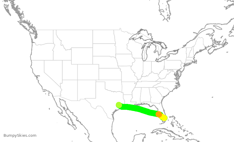 Turbulence forecast map for UAL1696, FLL to IAH