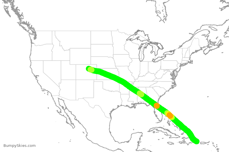 Turbulence forecast map for UAL1699, DEN to PUJ