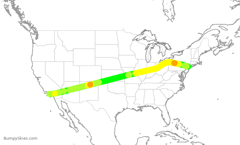 Turbulence forecast map for UAL1700, LAX to EWR