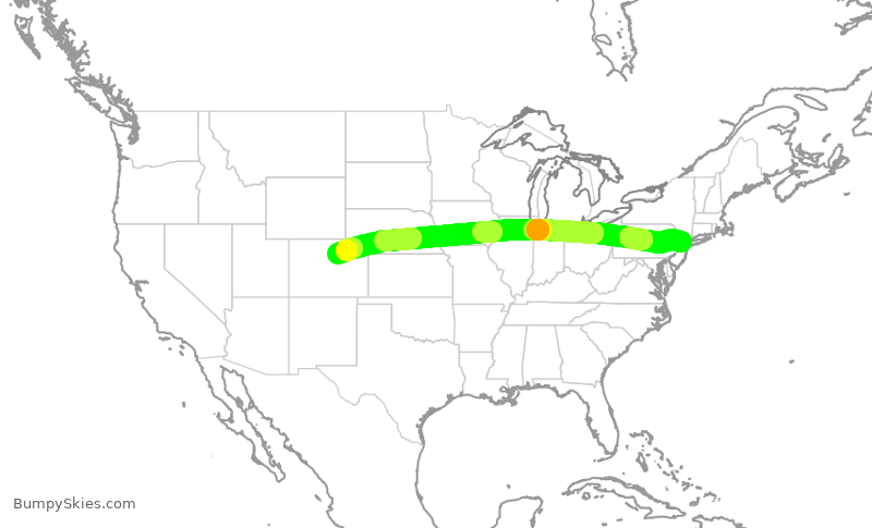 Turbulence forecast map for UAL1701, EWR to DEN