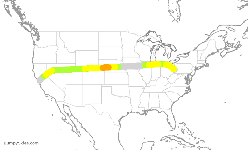Turbulence forecast map for UAL1702, SFO to PIT