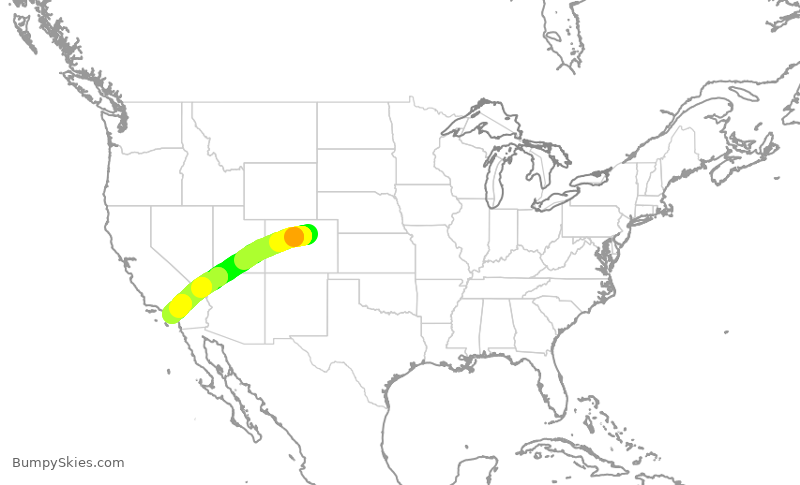 Turbulence forecast map for UAL1704, DEN to SNA