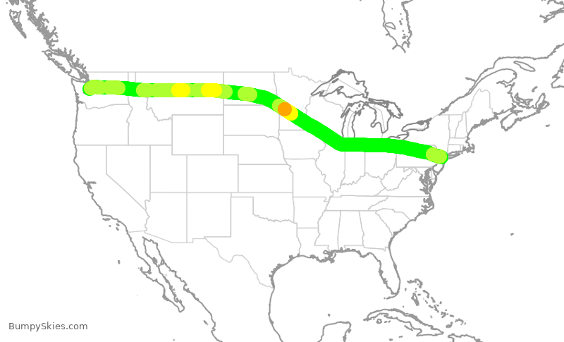 Turbulence forecast map for UAL1708, SEA to EWR