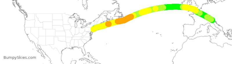 Turbulence forecast map for UAL170, EWR to VCE